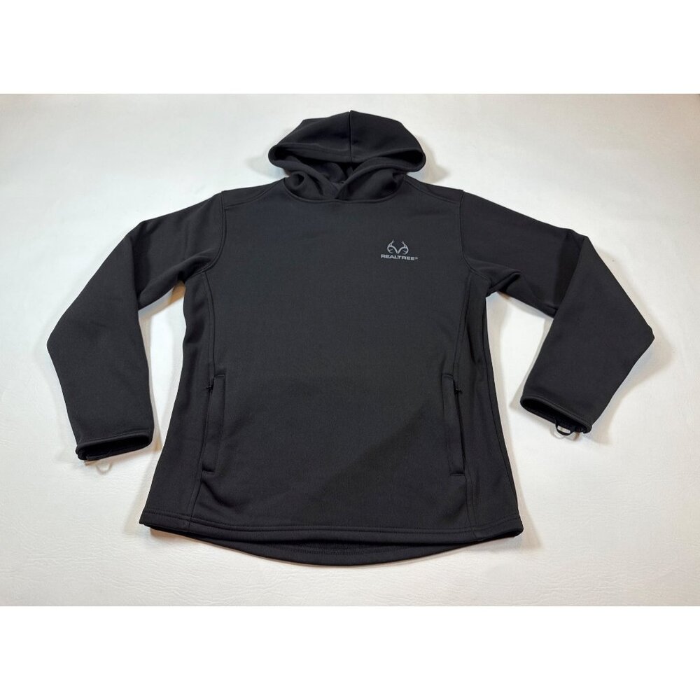 Realtree Boys Black Hooded Pullover Size L 10-12 Activewear cold gear (BB311)